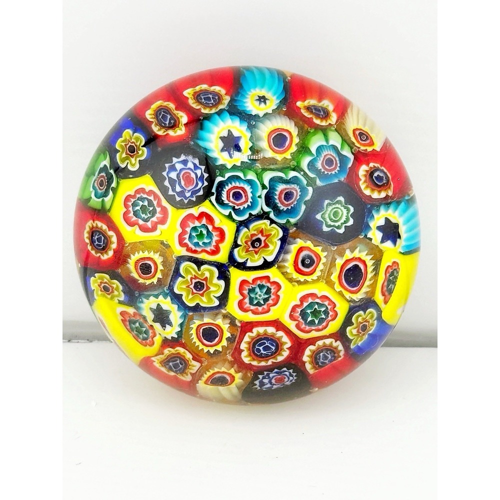 Vintage 1970's-80's Murano Millefiori Paperweight Multicolor 2.5" Wide